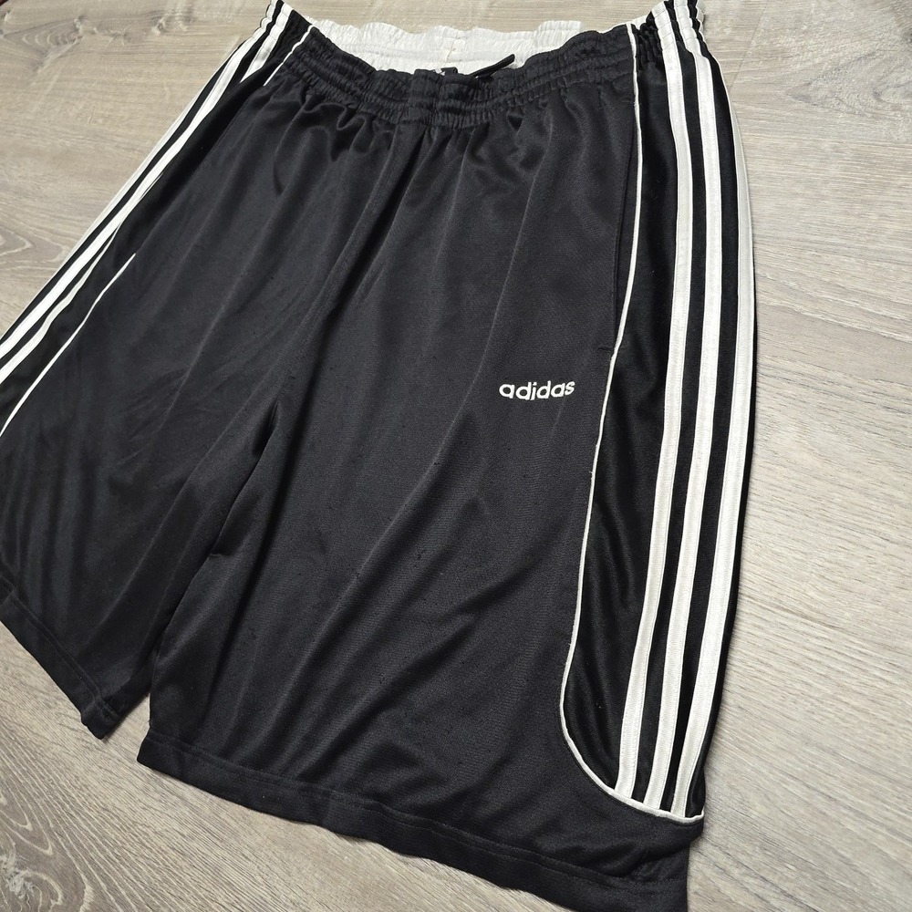 Vintage Adidas‎ Shorts Mens XL Basketball Y2K 3 Stripe Dazzle Silky Shiny Baggy - Picture 5 of 11